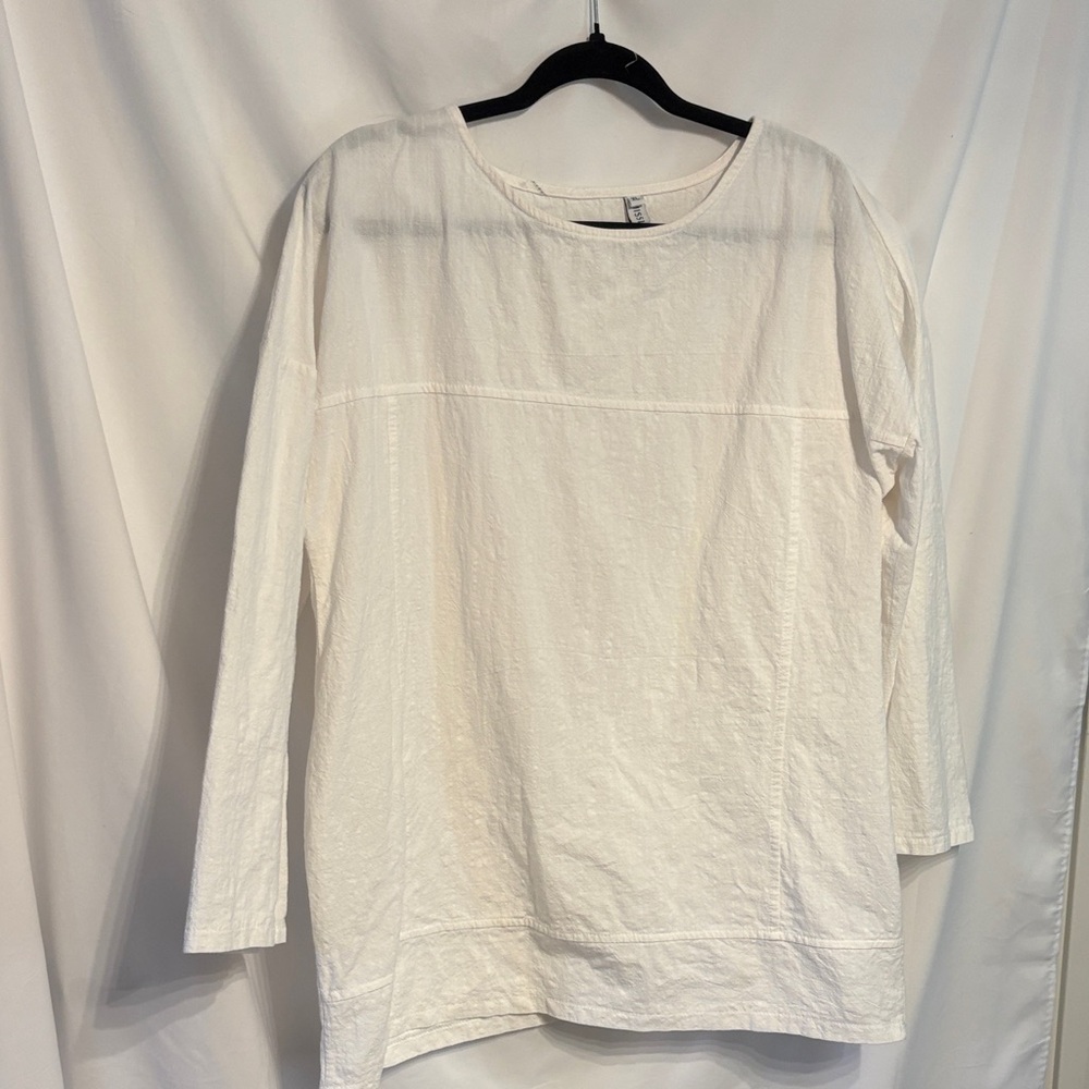 MISSLOOK Lagenlook Cotton Blend Boxy White Long Sleeve Top SZ XL